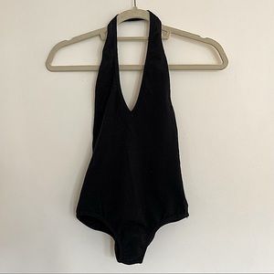 American Apparel deep-v halter-neck bodysuit